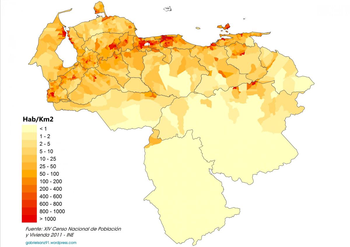 венецуела густината на население мапа